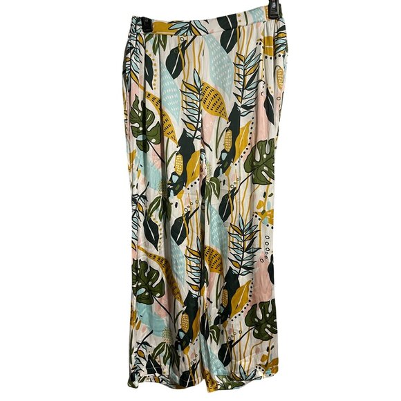Happily Grey Tropical Print Wide Leg Pants Womens XL Flowy Lightweight Polyester - Picture 1 of 8